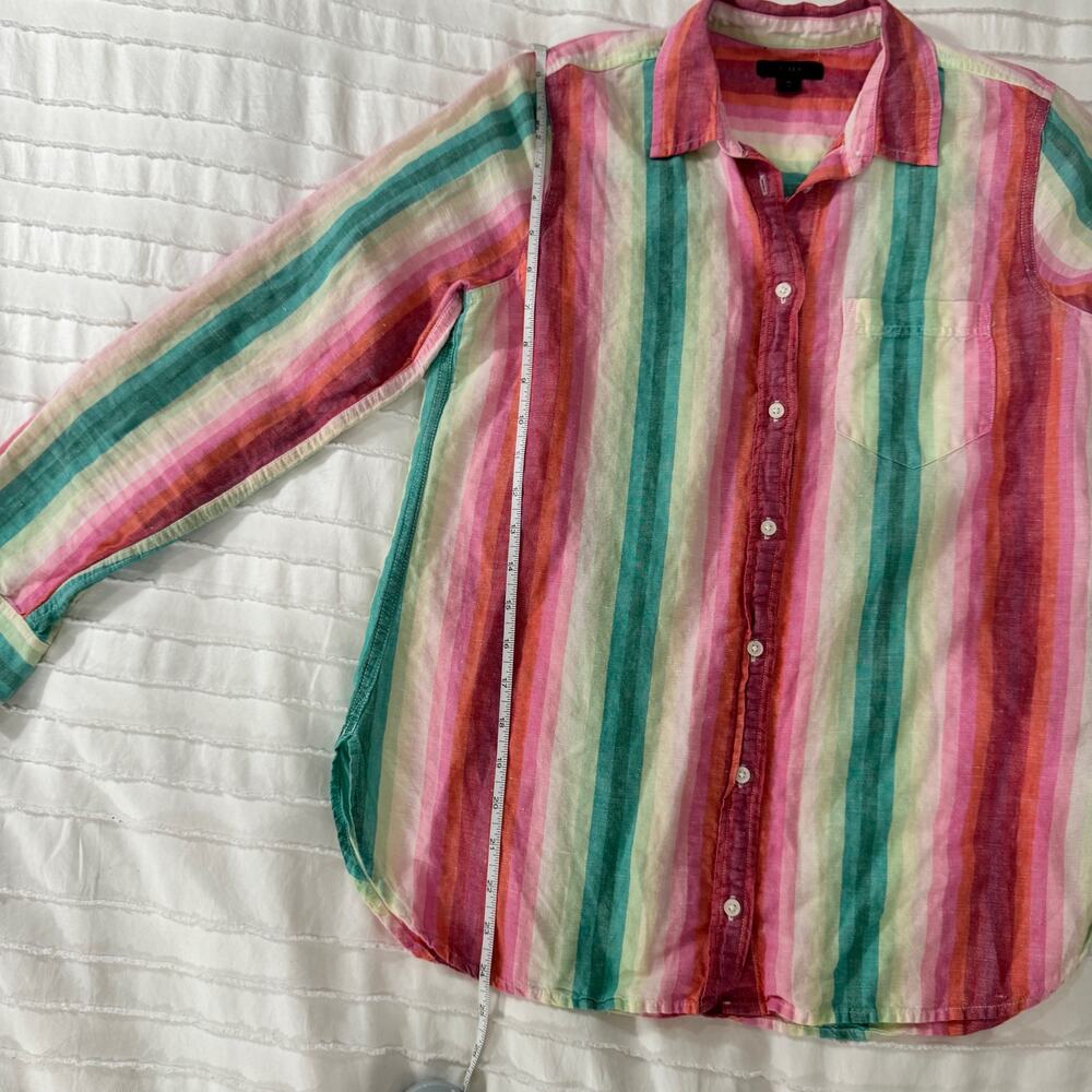 J.Crew Striped Linen Shirt Women's 6 Coastal Grandmother Retro 70s Vacation Boho - Picture 4 of 16